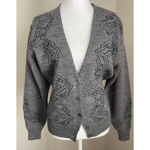 Vintage Perry Ellis Portfolio 100% Wool Sweater Women M Western‎ Aztec Cardigan